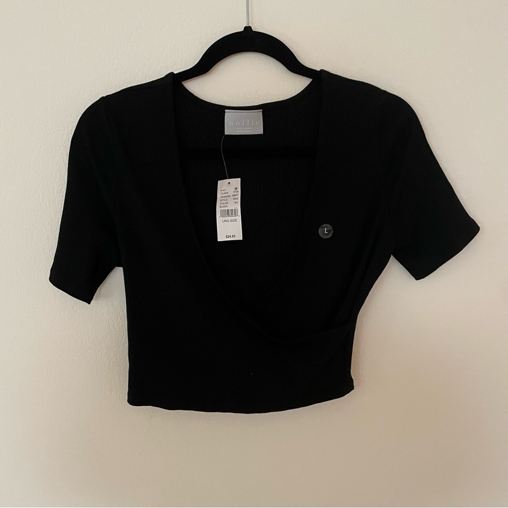 NWT Nollie black cropped Wrap Ballet Top L